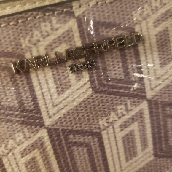 NWT! Rare! Karl Lagerfeld Gray & White Geometric Adele Crossbody / Wristlet Bag - Picture 6 of 10